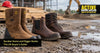 Brown buckler and rigger boots on a muddy UK construction site