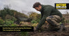 Professional gardener kneeling in soil wearing knee-pad work trousers and safety boots