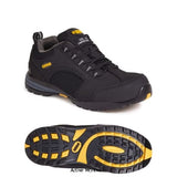 Apache Black Leather/Mesh Safety Trainer. Steel Toe Cap Midsole-AP318SM Trainers Active-Workwear Trainers Black leather/mesh safety trainer, Padded collar and tongue, Scuff trim, Steel toe cap and mid-sole, Rubber sole, chemical resistant sole, Oil resistant sole, Shock