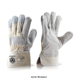 Beeswift Canadian Basic Chrome Leather Rigger Glove (Pack Of 60 prs) - Canchqn Hand Protection Active-Workwear Chrome leather palm Chrome leather thumb & first finger.Cotton drill back Chrome leather knuckle strip Rubberized cuff. Lined palm & fingers Minimal Risk.