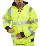 Beeswift Hi Vis Waterproof Super Bomber Jacket Vi Viz Class 3 En471 - Bd75 Hi Vis Jackets Active-Workwear 300 Denier Heavyweight polyester with PU coating. Two-way heavy duty zip front with storm flap. Fleece lined collar. 2 lower bellows pockets with flaps. Security and phone pockets. Rear hem access for ease of logo applications. Knitted storm cuffs. Concealed Hood .Retro-Reflective tape. Conforms to EN ISO 20471 Class 3 Conforms to EN343 Class 3 Resistance to Water Penetration Class 1 Air Permeability