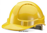 ellow Beeswift B Brand Ratchet Wheel Vented Safety Helmet Hard Hat  - Bbvshrh Head Protection Beeswift Active-Workwear Modern Stylish Design, ABS Shell, Vents to crown, lightweight, Wheel ratchet adjustment harness , Slots for attachments, Complete with terry toweling sweatband, Conforms to EN397