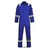 Royal Blue Bizflame Flame Retardant Anti static Hi Viz Boiler Suit/Coverall FRAS- FR50 Boilersuits & Onepieces Active-Workwear This Portwest Biz Flame FR50 coverall is perfect for the demands of the offshore industry. Constructed with a highly innovative flame-retardant fabric with high visibility reflective tape double stitched for enhanced visibility. Meeting all the required EN standards, features include triple stitched seams, high visibility strips on shoulders, arms and legs