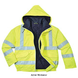 Yellow FRAS Bomber Bizflame FRAS Hi Vis Flame Retardant Anti Static Waterproof Bomber Jacket - S773 Fire Retardant Active-Workwear This fully waterproof bomber jacket offers multi-norm protection in hazardous conditions. Features include chemical resistance and a detachable hood. 