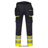 DX4 Hi Vis Class 1 Stretch Holster Pocket Trouser-Portwest DX445 Hi Vis Trousers PortWest Active Workwear The Portwest DX445 Hi-Vis Class 1 Holster Trouser uses the targeted placement of dynamic 4X stretch fabrics to give maximum range of movement when working. The trouser features a high-rise back waistband with side elastication, ensuring protection in all working positions. Pre-bent top loading adjustable knee pad pockets, generously sized front pockets and multi-functional zip thigh pockets 
