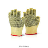 Fingerless Dotted Cut Resistant Work Gloves made with Kevlar (Pack Of 10)-Kflgmw  Medium weight fingerless latex dotted glove. Extra density blended yarn. Offers exceptional cut protection. Good dexterity and comfort to the user. Ideal to handle hazordous
