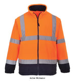 Hi Vis Fleece Class 3, 2 Tone Fleece Jacket RIS 3279 Portwest F301 Hi Vis Jackets Active-Workwear Classically styled, the fit of the Hi Viz 2 Tone Fleece F301 is relaxed and sizing is generous. Fully certified to EN ISO 20471 Class 3, it features an anti-pill finish which ensures no unsightly bobbling and maintains the fleeceâ€™s look. The orange/navy combination complies to RIS 3279 for the rail industry. Anti-pill durable fleece