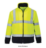 Yellow Hi Vis Fleece Class 3, 2 Tone Fleece Jacket RIS 3279 Portwest F301 Hi Vis Jackets Active-Workwear Classically styled, the fit of the Hi Viz 2 Tone Fleece F301 is relaxed and sizing is generous. Fully certified to EN ISO 20471 Class 3, it features an anti-pill finish which ensures no unsightly bobbling and maintains the fleeceâ€™s look. The orange/navy combination complies to RIS 3279 for the rail industry