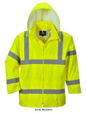 Yellow Lightweight Foul Weather Hi Vis Class 3 Budget Rain Jacket Portwest H440 Hi Vis Jackets Active-Workwear Designed to keep the wearer visible safe and dry in foul weather conditions the H440 is extremely practical and waterproof. It offers exceptional value for money and can be perfectly matched with the H441 Hi-Vis Rain Trouser. This garment can be easily rolled up and stored when not in use.