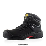 Black Buckbootz Nubuckz Safety Boot Buckler range of injection moulded safety footwear with rubber outsoles is certified to European and UKCA S3S SC HRO FO LG WPA standards and provides metal-free hazard protection styled for pride in appearance and comfort.
