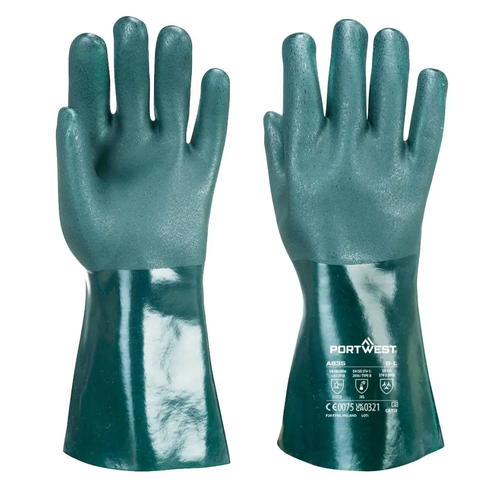 Portwest chem 350 double dipped pvc gauntlet with sandy palm