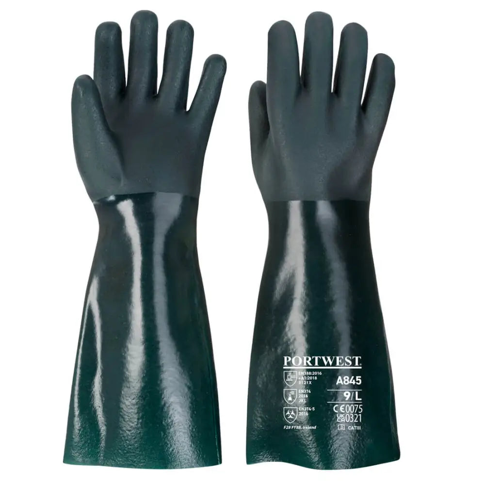 Portwest chem 450 double dipped pvc gauntlet with sandy palm