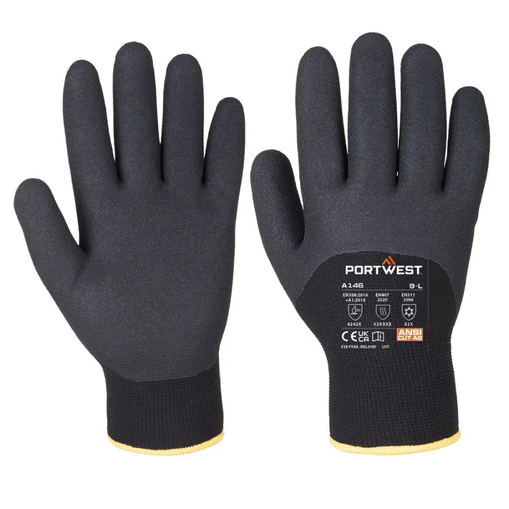 Portwest cold 15 nitrile sandy 3/4 dipped winter handling gloves-a146