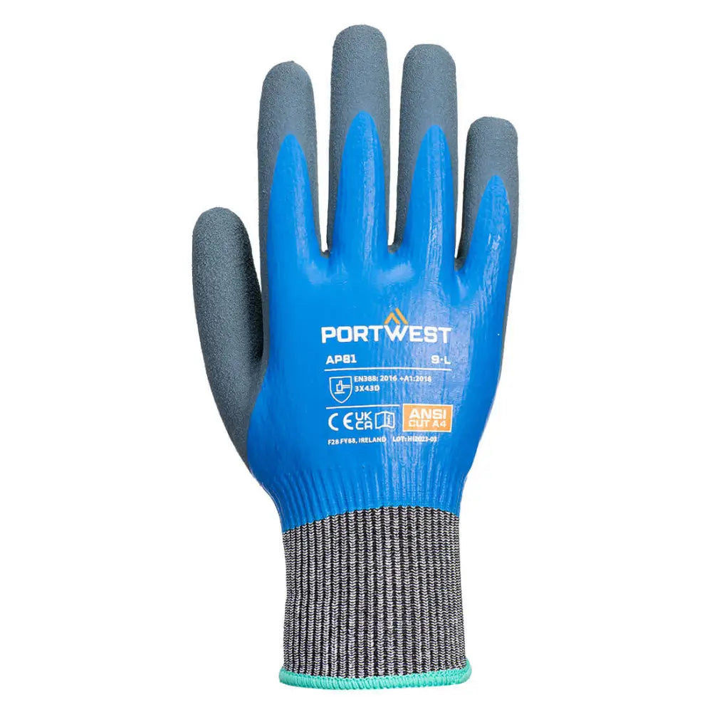 Portwest cut d13 latex aqua glove for maximum liquid protection