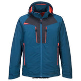Blue Portwest DX4 Stretchy insulated Waterproof Winter Jacket - DX460 Jackets & Fleeces Active-Workwear The DX4 Winter Jacket uses dynamic stretch and highly insulating fabric that guarantees warmth and comfort. The ergonomic profile and raglan sleeves allow for an unrestricted range of motion and greater freedom of movement. Its longer back length, wind cuffs and adjustable hood provide extra protection against the elements. Features Waterproof keeping the wearer dry and protected from the elements