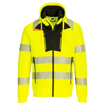 Portwest dx477 high vis funnel neck zipped sweatshirt - hi class 2/3 rail approved