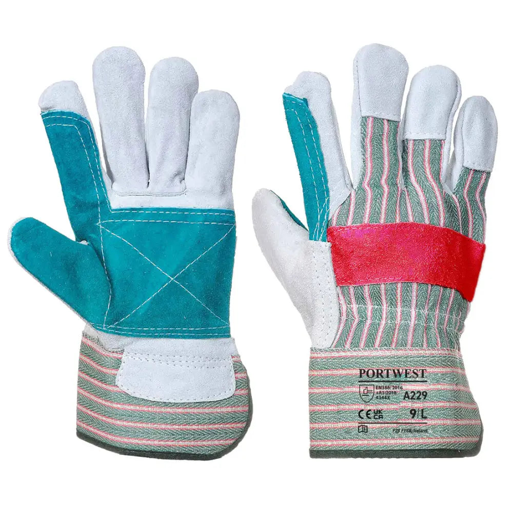 Portwest leather rigger 320 cow split reinforced palm glove - 229