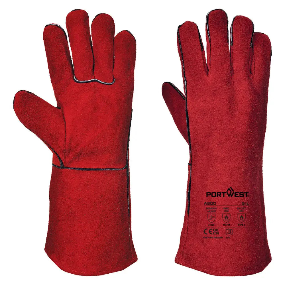 Portwest welders 210 split leather red gauntlet - a500