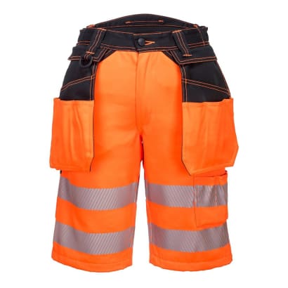 Pw3 hi vis holster pocket elasticated waist work shorts portwest pw343