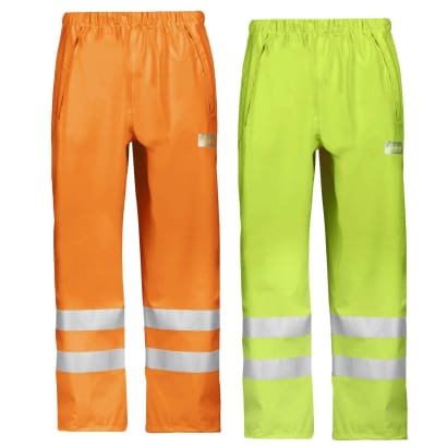 Snickers workwear 8243 high visibility waterproof rain trousers (lightweight) class 2