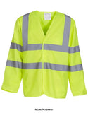 Yoko Hi Vis Long Sleeve Vest Jerjin Hi Viz Class 3 -HVJ200 Hi Vis Tops Active-Workwear Conforms to EN471 Class 3 Two 5cm reflective tape band and braces configuration with two bands encircling the full length sleeves Touch and close front Velcro fastening 