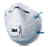 3M Cup Shaped Respiratory Mask With Valve P2V (Pack Of 10) - 8822 Respiratory Active-Workwear 3M 8822 Cup-Shaped Respirator (Valved) - FFP2 Provides respiratory protection against moderate levels of fine dusts and mists. Additional Information , 3M Cool Flow valve reduces heat buil