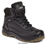 Apache S3 Steel toe Waterproof All Terrain safety boot sizes 5-13 Ranger Black Boots Active-Workwear Black full grain leather waterproof safety hiker. Padded collar and tongue for added comfort. Steel toe cap and steel midsole protection. Waterproof and breathable inner lining. Dual density polyurethane outsole with anti-scuff toe guard. Anti-static. TPU Heel support and kick plate. A good all round waterproof safety boot for a wide range of outdoor applications.