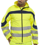 B Seen Beeswift Eton Soft Shell Hi Vis Jacket Windproof & Water Resistant - Et40 Hi Vis Jackets Active-Workwear Hi-Vis "Soft shell" Jacket. Windproof. Fleece backed, breathable fabric. 2 hand warmer front pockets Adjustable cuffs 6 cm retro-reflective tape. Retro-reflective piping Spiral wound front zip to neck. Hip draw cord. Lightweight, stylish & comfortable. Conforms to EN ISO 20471 Class 3 high visibility