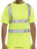 Beeswift B Seen Hi Vis Crew Neck Tee Shirt  with Pocket Class 2 - Bscntsen Hi Vis Tops Active-Workwear High visibility tee shirt 100% Bird Eye Polyester fabric Reflective tape Left breast pocket Conforms to EN ISO 20471 Class 2