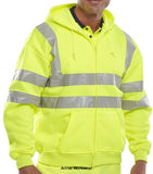 Yellow Beeswift B-Seen Hi Vis Hoody Hooded Zipped Sweatshirt En471 Class 3 RIS 3279 - Bshssen Hi Vis Tops Active-Workwear BSeen  Anti pill (the fabric has been treated to prevent little balls (or pills) of thread appearing on the surface of the fabric) Full length front zip handwarmer pockets Retro-reflective sew on tape Two band & brace Conforms to EN ISO 20471 Class 3 high visibility RIS-3279-TOM - Railway use certified.