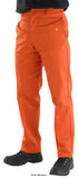 Orange Beeswift Flame Retardant Proban Welding Utility Work Trousers Civils- Cfrt Fire Retardant Active-Workwear 300 Gram cotton drill fabric with flame retardant treatment Brass zip fly Button waistband 7 Belt loops Two vertical side seam access pockets Plain back and hips FR logo embroidered to left hip Conform to EN ISO 11612 A1 B1 C1 Protection against heat and flame, EN ISO 11611 CLASS 1 A1 Protective clothing for use in welding