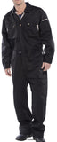 Black Premium Hardwearing Coverall/Boiler Suit/ Overall With Kneepad Pockets - Cpc Boilersuits & Onepieces Unique Stretch-plus design for enhanced comfort, Elasticated back design allows garment to move with you as you work. Hardwearing 250gsm 65/35 polycotton fabric, Internal kneepad pockets, Concealed nylon zipped front, 2 x breast pockets with unique design, 2 x hook and loop hip pockets