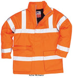Orange Rail Bizflame Waterproof Hi-Vis Antistatic Flame Retardant Jacket RIS 3279 -S778 Fire Retardant Active-Workwear Optimum protection is offered from this  Bizflame FR antistatic jacket. Flame resistance coupled with superb breathable and water resistant properties, means this garment meets the necessary stringent European standards. CE-CAT III, Flame resistant treated waterproof fabric prevents water penetration,