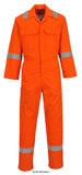 Orange BizWeld Flame Retardant hi viz Iona Welding Coverall Portwest BIZ5 Boilersuits & Onepieces Active-Workwear The Bizweld Biz5 Iona FR Coverall offers visible protection to the wearer. Clever design features include flame resistant reflective tape on the shoulders, sleeves and legs, the option to insert knee pads when needed, ample storage space and a rule pocket. A very popular style. CE-CAT III Guaranteed flame resistance for life of garment Protection against radiant, convective and contact heat 