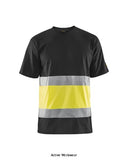 Black Yellow Blaklader Hi Vis Wicking Premium Cotton Tee shirt Class 1 - 3387 Hi Vis Tops Active-Workwear Soft and comfortable Blaklader basic high vis t-shirt with good value. The t-shirt has sewn on reflectors with open sides for better comfort and ability to move. Round neck with reinforced neck seam. The dark area of the garment consists of 100% cotton and the high vis area of 100% polyester. Main properties 3387 Craftsman,