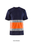 Blue Orange Blaklader Hi Vis Wicking Premium Cotton Tee shirt Class 1 - 3387 Hi Vis Tops Active-Workwear Soft and comfortable Blaklader basic high vis t-shirt with good value. The t-shirt has sewn on reflectors with open sides for better comfort and ability to move. Round neck with reinforced neck seam. The dark area of the garment consists of 100% cotton and the high vis area of 100% polyester. Main properties 3387 Craftsman,
