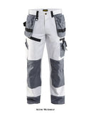 Blaklader White Cotton Painters Knee Pad Work Trousers with Nail Pockets X1500  - 1510 Trousers Active-Workwear Now you can wear 100% cotton painters trousers with no fear of paint soaking through to your skin. The fabric has excellent absorption capacity and is double layered in key areas to prevent this. These X1500 based trousers are designed for painters, plasterers and brick layers, with special pockets for tools like brushes, filler knives and spatulas. Main material 100% cotton, twill
