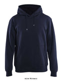 Blue Blaklader Workwear Hoody A soft, cosy hoodie in jersey knit, with brushed inside and a one-way zip. Comfortable kangaroo pocket with an inside phone pocket. 80% cotton, 20% polyester, terry knit inside brushed 360g/m Fixed, adjustable hood Kangaroo pocket, interior phone pocket with zipper