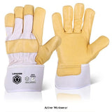 Canadian Yellow Leather Rigger Glove Fleece Lined (Pack Of 10)- Beeswift Canyhsp Hand Protection Active-Workwear Canadian pattern yellow grain leather glove. Striped cotton drill back and pasted safety cuff. Large hand size with fleece lining. EN388 2 1 4 3. 