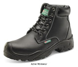 6 Eyelet Pur Safety Boot Black Steel Toe and Midsole PU/Rubber, 200 Joule steel toe cap , Steel midsole protection , Shock absorber heel , Anti-static , Heat resistant to 300°C , Slip restistant , Water resistant leather upper ,Conforms to EN ISO 20345:2