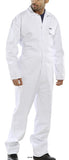 White Cotton Drill Stud Front Boiler suit Overall Coverall -Beeswift Cdbs Boiler suits & Onepieces Active-Work wear Pre-shrunk 100% cotton (250gsm) Concealed stud front 1 breast pocket with stud flap Reinforced elasticated waist 2 swing hip pockets with side access 1 rear pocket 1 rule pocket
