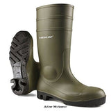 Green Dunlop Protomaster Safety Pvc Wellington Steel Toe Midsole 142Vp Wellingtons Active-Workwear Features a steel tipped toe and steel midsole for impact and penetration protection. Toecap protection Steel Midsole Oil Resistant Outsole Antistatic Energy Absorbing Sole Waterproof EN ISO 20345 S5 SRA