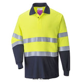 Flame Retardant inherent Anti Static Hi-Vis FRAS 2-Tone Polo Shirt Portwest FR74 Hi Vis Tops Active-Workwear This high quality long sleeve polo shirt offers exceptional protective properties to the wearer. Features include concealed front button placket opening contrast rib collar and cuffs CE-CAT III Inherent flame resistant qualities will not diminish with washing Protection against radiant, convective and contact heat Premium sew on flame resistant reflective tape High cotton content for superior comfort