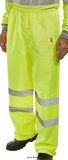 Budget Hi Vis Pvc Coated Waterproof Over Trousers En471 Class 1  Heavyweight PVC coated polyester Elasticated waist 2 position stud adjustment to legs 2 x Side pockets with storm flaps Fully taped seams, Retro-reflective tape EN ISO 20471Class 1 high visibility EN 343 Class 3 resistance to water penetration 