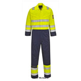 Hi Vis Inherent Modaflame FRAS Arc Flash Coverall - MV28 Boilersuits & Onepieces Active-Workwear The two-tone modacrylic fabric, together with the reflective strips, provide the wearer with advanced visibility and full protection in hazardous situations. The enhanced design fulfils the stringent requirements of Arc Flash protection.See also Modaflame Jackets and Trousers Features CE-CAT III Inherent flame resistant qualities will not diminish with washing Protection against radiant, convective 