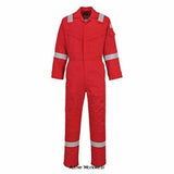 Red Lightweight Flame Retardent Antistatic Hi Viz Coverall FRAS Portwest FR21 Boilersuits & Onepieces Active-Workwear This FRAS lightweight FR boiler suit/coverall is perfect for the extra warm weather demands of the offshore industry. Constructed with a lighter weight highly innovative flame-resistant twill fabric. CE certified Guaranteed flame resistance for life of garment Protection against radiant, convective and contact heat Class 2 Weldin