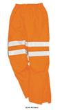 Orange Portwest Rail Waterproof Breathable Over Trousers This breathable trouser has been designed to adhere to the required safety standards of RIS-3279-TOM. The garment offers complete waterproof protection and with side access slits complete with plackets, the trouser can be easily worn on top of trousers.