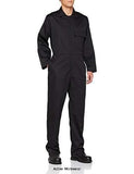 Black Portwest Standard Coverall Boilersuit Stud Front - C802 Boilersuits & Onepieces Active-Workwear  The winning features of this popular coverall include one chest one rule and two side pockets. Back elastication provides all day comfort. Durable polycotton fabric for high performance and maximum wearer comfort 50+ UPF rated fabric to block 98% of UV rays 5 pockets for ample storage Phone pocket Rule pocket Half elasticated waist for a secure and comfortable fit Concealed stud front 