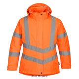 Portwest Women's Hi Vis Winter Ladies Jacket-LW74 Hi Vis Jackets PortWest Active Workwear The Women's Hi Vis Winter Jacket offers the wearer all the benefits of our contemporary silhouette and fit with the addition of a quilted lining for warmth and comfort. The angled reflective tape creates a modern and streamlined design. This insulated jacket along with itsâ€™ durable oxford fabric, curved back hem, adjustable cuffs and detachable hood is suitable for working in multiple of environments.