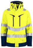 Projob 6445 Hi Vis Functional Premium Jacket 3-In-1 Wind and waterproof jacket with removable inner jacket. Main jacket has got taped seams, two-way zipper at front with external wind flap to prevent wind draft as well as water leakage, press-stud closure. Transfer reflectors.